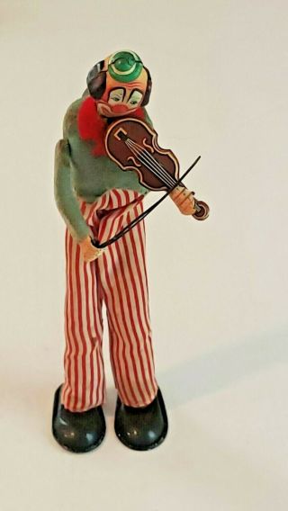 Vintage Mechanical 1950s Tps Tin Toy Happy The Violinist Clown Wind - Up – Tps