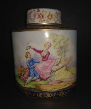Royal Vienna Porcelain Hand Painted Gold Gilt Rococo Figural Scene Tea Caddy Box