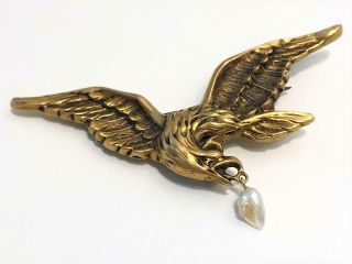 Stunning Antique Victorian French 18k Gold & Pearl Eagle Brooch Pin Or Pendant