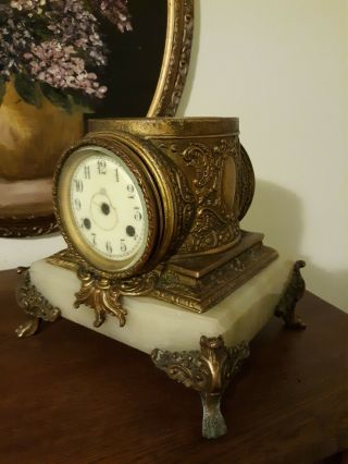 Antique Bronze And Alabaster Mantle Clock Case