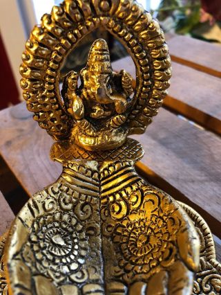 Exquisite Tibetan Gold Elephant Trunk Buddha Statue Tray With Hands Cupped Bowl 2