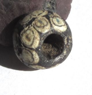 RARE ANCIENT STRATIFIED EYE GLASS BEAD 14mm x 16mm 6th to 3rd BCE 2