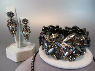 Vintage Sherman Cuff Bracelet Necklace Earrings Jewelry Japanned set Matching 2