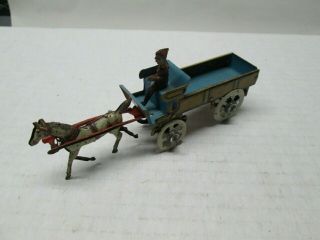Antique German Penny Toy Horse Drawn Delivery Wagon With Driver