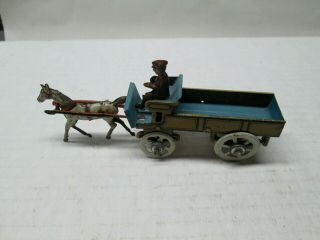 Antique German Penny Toy Horse Drawn Delivery Wagon With Driver 2