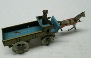 Antique German Penny Toy Horse Drawn Delivery Wagon With Driver 4