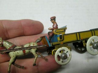 Antique German Penny Toy Horse Drawn Delivery Wagon With Driver 6