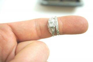 1930 ' S ART DECO 18K GOLD DIAMOND ENGAGEMENT AND WEDDING BAND RING SET SIZE 8 5