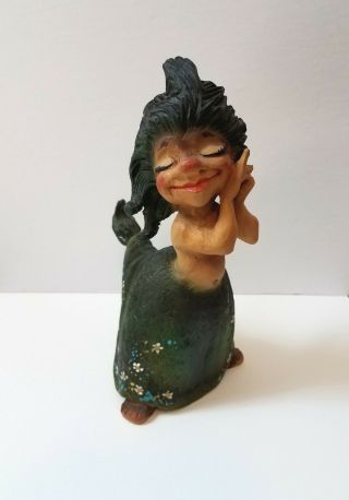 Vintage Henning Hand Carved Troll Girl Carving Norway