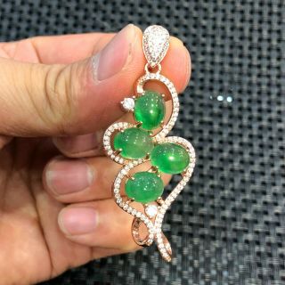 Chinese Handwork Ice Green Jadeite Jade 4 Beads Bird Collectible Rare Pendant