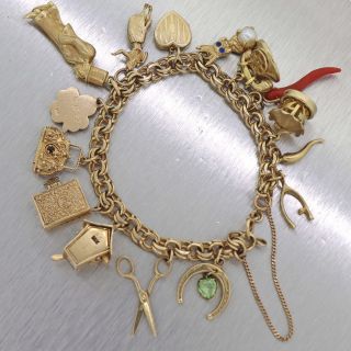 1950s Vintage Estate 14k Solid Yellow Gold Charm Bracelet D8
