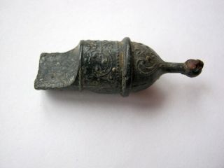 Old Vintage Tin Metal Whistle With Pattern Tracery