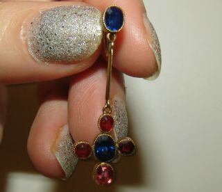 UNUSUAL,  ANTIQUE VICTORIAN 18 CT GOLD EARRINGS WITH FINE BLUE SAPPHIRE & RUBIES 6