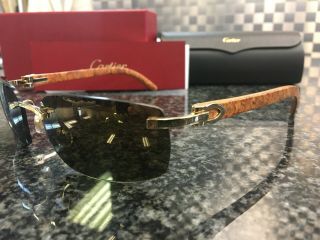 Vintage Cartier Rimless Wood Frames With Gold C Rare Model
