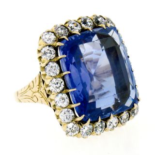 Antique Victorian 14k Gold 22ct Large No Heat Gia Ceylon Sapphire & Diamond Ring