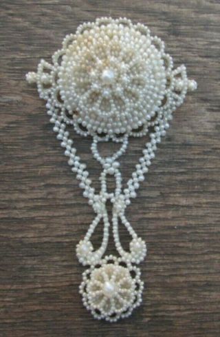 Victorian Regency Georgian Era Natural Seed Pearl & Mop Delicate Dangling Brooch