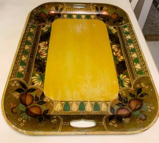 Early 20th Century Antique American Toleware Tray Folk Art Rare Mustard Color
