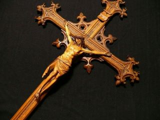 XXL 35 INCH RARE ANTIQUE LARGE HAND CARVED WOOD WALL CRUCIFIX CROSS CORPUS 1790 10