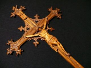 XXL 35 INCH RARE ANTIQUE LARGE HAND CARVED WOOD WALL CRUCIFIX CROSS CORPUS 1790 12