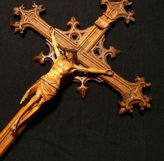 Xxl 35 Inch Rare Antique Large Hand Carved Wood Wall Crucifix Cross Corpus 1790