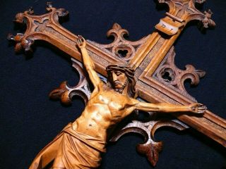 XXL 35 INCH RARE ANTIQUE LARGE HAND CARVED WOOD WALL CRUCIFIX CROSS CORPUS 1790 5