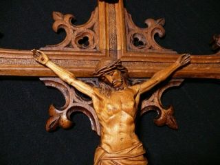 XXL 35 INCH RARE ANTIQUE LARGE HAND CARVED WOOD WALL CRUCIFIX CROSS CORPUS 1790 6