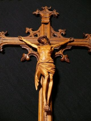 XXL 35 INCH RARE ANTIQUE LARGE HAND CARVED WOOD WALL CRUCIFIX CROSS CORPUS 1790 7