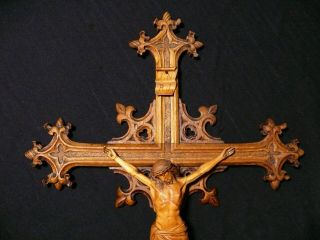 XXL 35 INCH RARE ANTIQUE LARGE HAND CARVED WOOD WALL CRUCIFIX CROSS CORPUS 1790 9