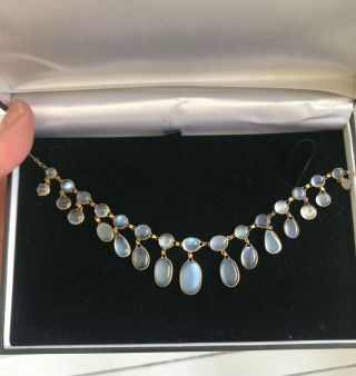 Antique Moonstone Necklace Edwardian Yellow Gold Drop Chandelier Festoon Bridal