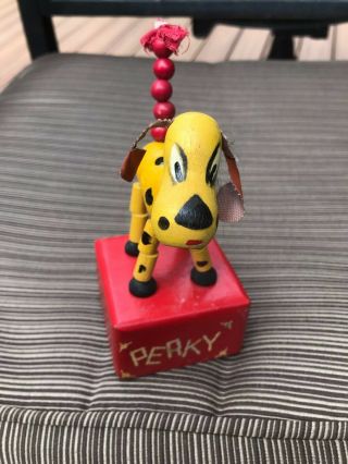 Vintage Rare Kohner " Perky " Wooden Collapsible Push Bottom Thumb Puppet Dog