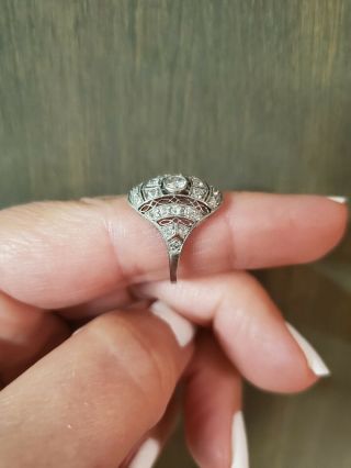 Antique Art Deco Platinum 1/2 Ctw Diamond Filigree Ring With Jeweler Appraisal