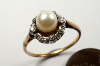 Antique English 18k Gold Pearl & Diamond Cluster Ring C1930