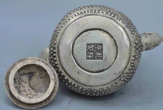 Collectable Souvenir Noble Miao Silver Carve Mouse & Lion Ancient Old Tea Pot 8