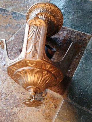 Vtg Art Deco Era Nouveau Cast Iron / Brass Slip Shade Chandelier Fixture 21