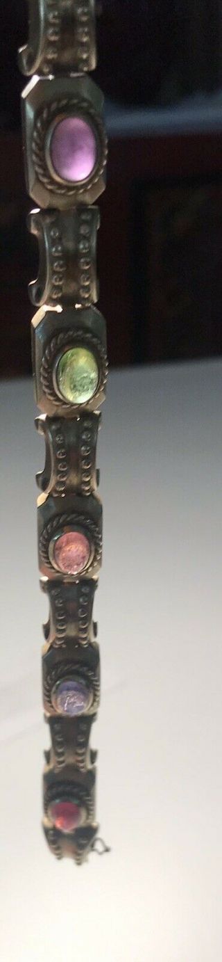 Vintage Raffty Solid 14k Etruscan Revival Bracelet 7” With 6 Cabochon Gemstones 7