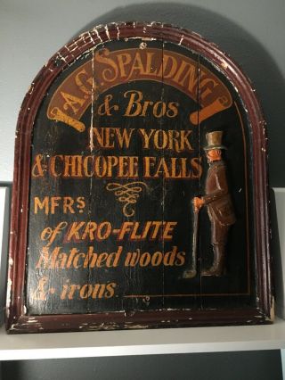 Antique Ag A.  G.  A.  G.  Spalding & Bros Sporting Goods Advertising Wood Sign