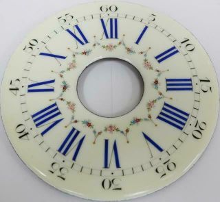 Antique 6 " Diam Enamel Porcelain French Hand Painted Clock Dial