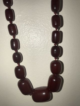 Vintage,  Knotted,  Cherry Amber/Bakelite,  Barrel Shaped Necklace 84g 6