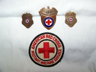 Wwii American Red Cross Military Welfare Cap Device,  Collar Insignia And Patch