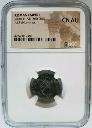 Julian Ii Roman Empire Bi Ae3 Billon Nummus Ngc Ch Au Ancient Caesar Wreath Coin