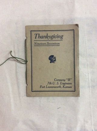 Thanksgiving 1917 World War One Menu 7th Us Engineers Fort Leavenworth Kansas
