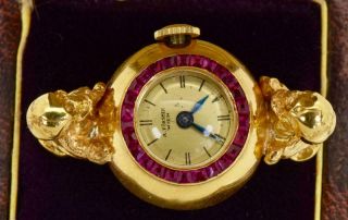Astonishing Antique 14k Gold&ruby Memento Mori Skull&skeletons Eszeha Ring Watch