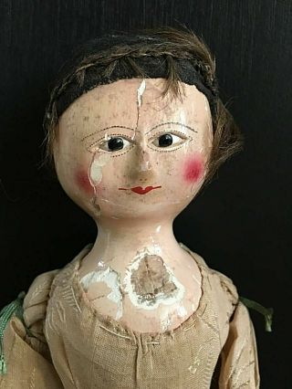 Antique Early English Wooden Doll 14 " Queen Anne Period Rare 1760
