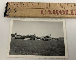 Wwii Us Photo Wrecked Crash Luftwaffe German Plane W/ Soldiers Posing