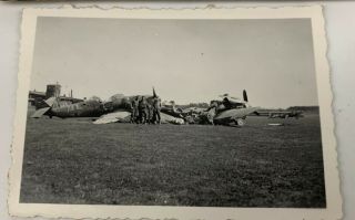 WWII US Photo Wrecked Crash Luftwaffe German Plane w/ Soldiers Posing 2