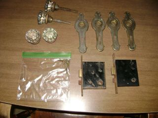 Vintage Glass Knobs And Locks For 2 Doors