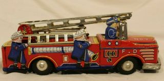 Vintage 1950s Tin Litho Fire Truck,  F.  D.  A1754 No.  7,  Sm Japan,  Rare