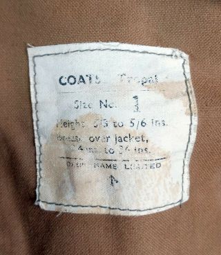 Vintage 1940s WWII British Kapok Lined Hook Front Tropal Coat Size 1 8