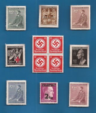 Nazi Germany Post Office 3rd Third Reich Swastika Hitler Stamps Mnh