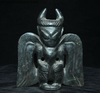 Ancient Rare China Hongshan Culture Old Jade Ox Head Bird Helios Sun - God Statue
